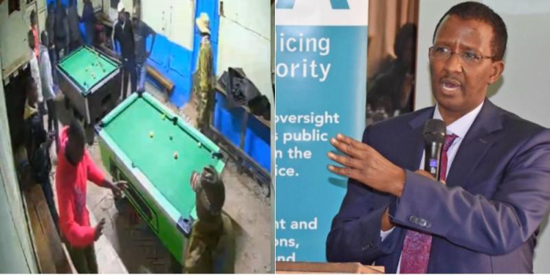 A collage of the screenshot of the CCTV footage and IPOA Chair Issack Hassan.